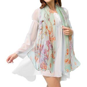Women's Green-flower Fashion Lightweight Head Scarf Floral Print Chiffon Scarves